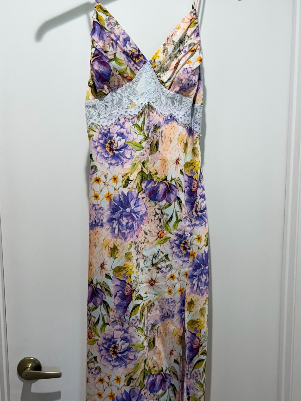 Astr Floral Slip Maxi Dress in Lavender, Green and Cream